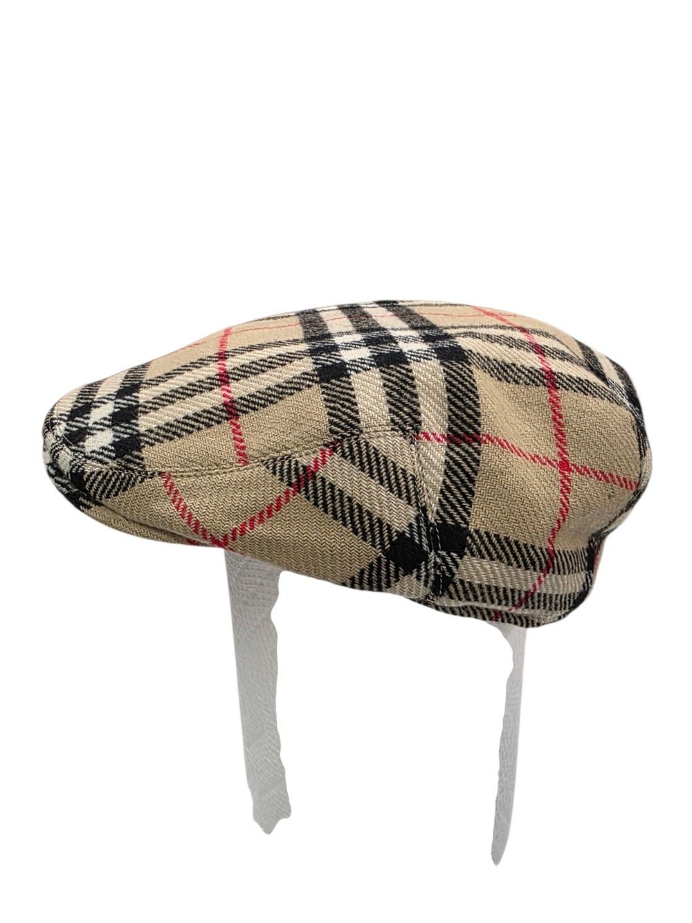 Burberrys' London Vintage WoolBeige Plaid Newsboy Cap with Black and Red Accents